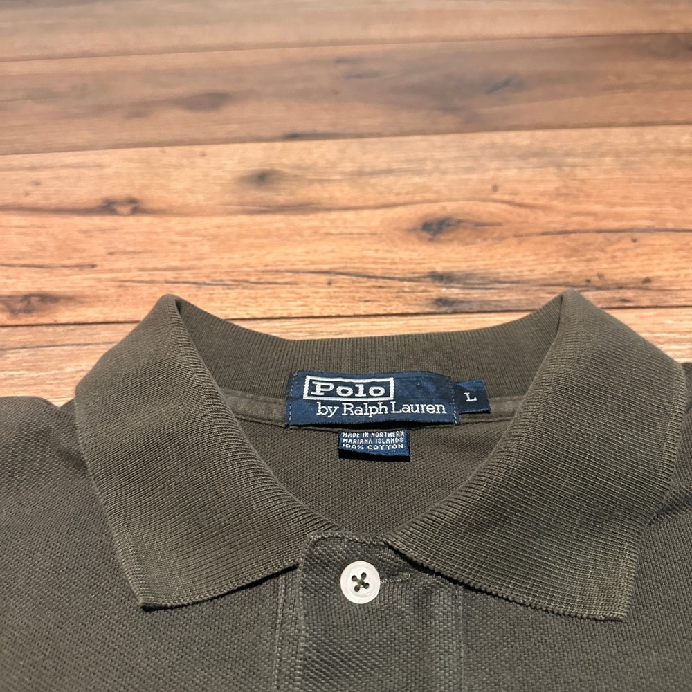 Vintage Polo Ralph Lauren Olive Green Pique Polo Shirt Mens Large Short Sleeve - Picture 4 of 6